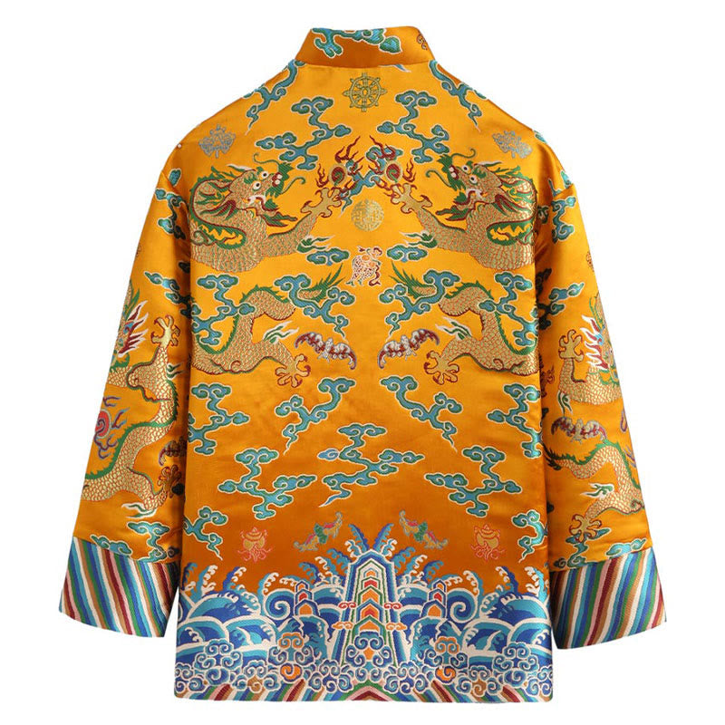 Buddha Stones Capodanno cinese Drago Ricamo Nuvole di buon auspicio Rana-bottoni Tang Suit Giacca Camicia da uomo - image 3