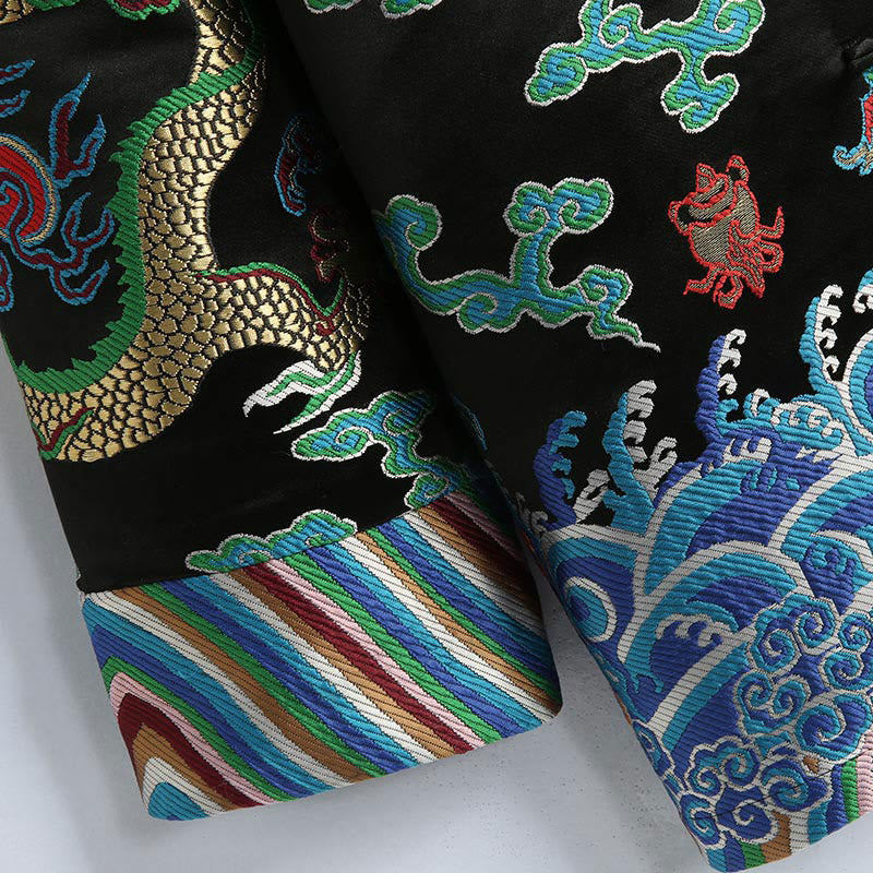 Buddha Stones Capodanno cinese Drago Ricamo Nuvole di buon auspicio Rana-bottoni Tang Suit Giacca Camicia da uomo - image 15