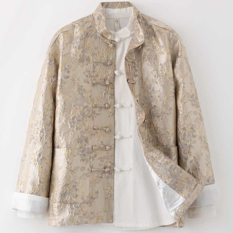 Giacca da uomo in jacquard con bottoni a forma di rana, con tasche, per abito cinese, motivo Buddha Stones - BurlyWood - US/UK/AU44, EU54 (4XL) - image 10