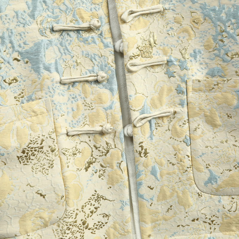 Giacca da uomo in jacquard con bottoni a forma di rana, con tasche, per abito cinese, motivo Buddha Stones