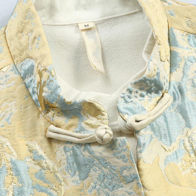 Giacca da uomo in jacquard con bottoni a forma di rana, con tasche, per abito cinese, motivo Buddha Stones
