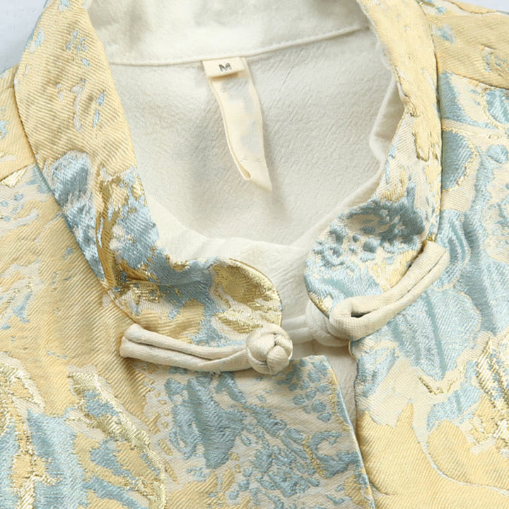 Giacca da uomo in jacquard con bottoni a forma di rana, con tasche, per abito cinese, motivo Buddha Stones