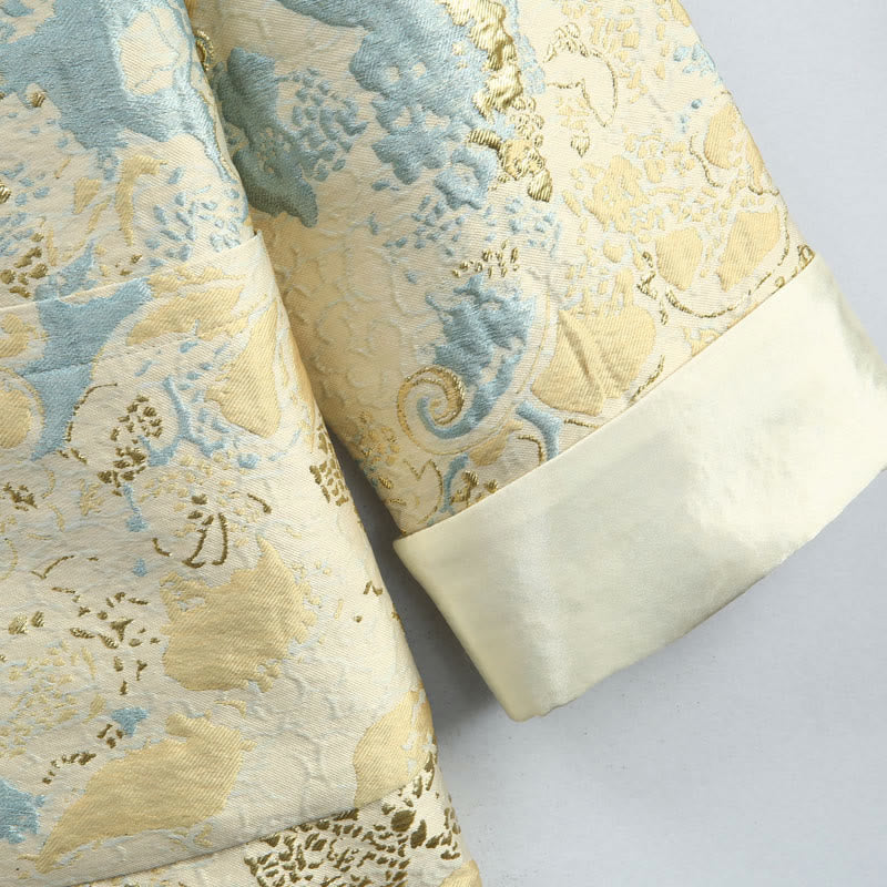 Giacca da uomo in jacquard con bottoni a forma di rana, con tasche, per abito cinese, motivo Buddha Stones