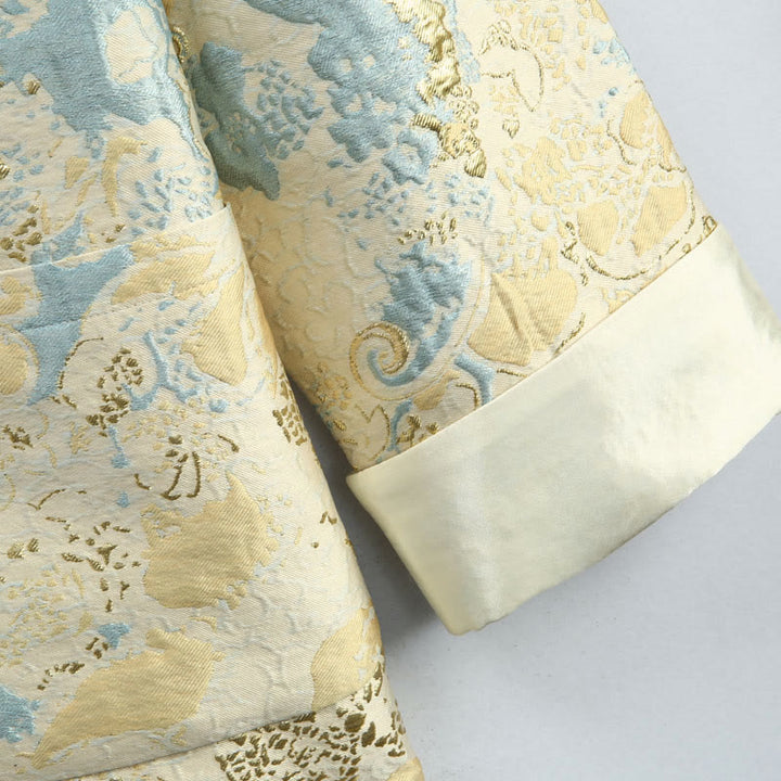 Giacca da uomo in jacquard con bottoni a forma di rana, con tasche, per abito cinese, motivo Buddha Stones