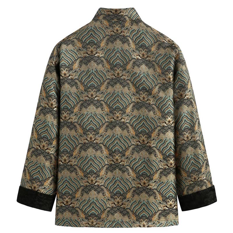Buddha Stones in damasco jacquard con bottoni a forma di rana, motivo acqua di mare, camicia con tasche, abito da uomo - image 7