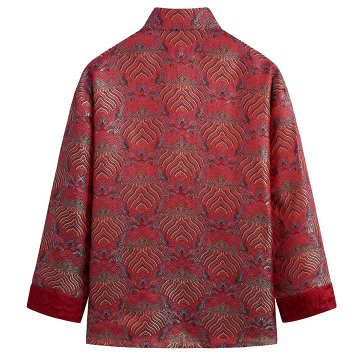 Buddha Stones in damasco jacquard con bottoni a forma di rana, motivo acqua di mare, camicia con tasche, abito da uomo