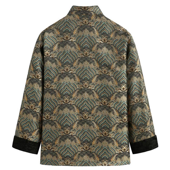 Buddha Stones in damasco jacquard con bottoni a forma di rana, motivo acqua di mare, camicia con tasche, abito da uomo - image 7
