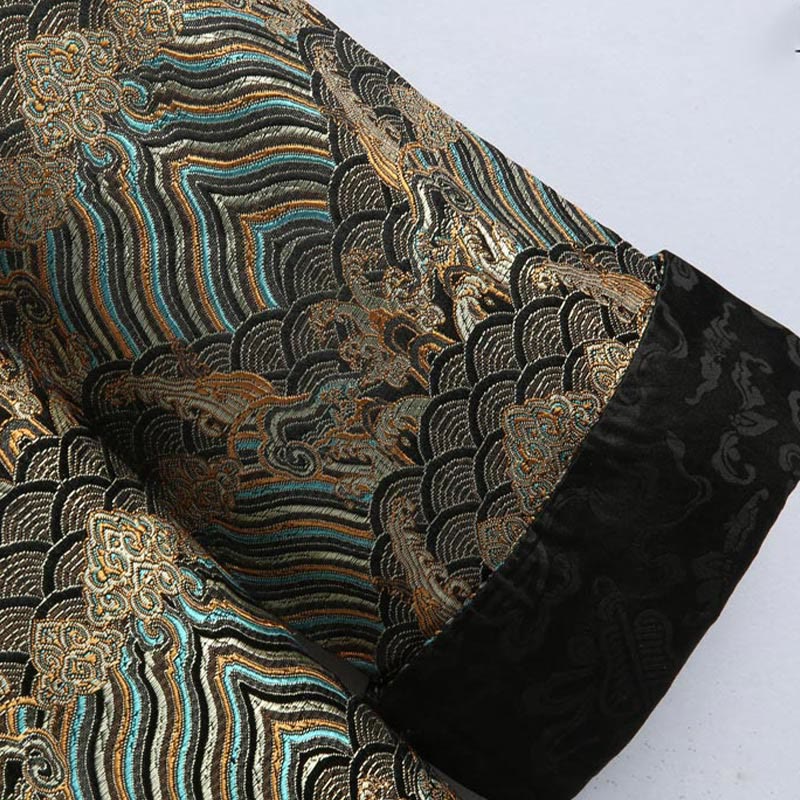 Buddha Stones in damasco jacquard con bottoni a forma di rana, motivo acqua di mare, camicia con tasche, abito da uomo