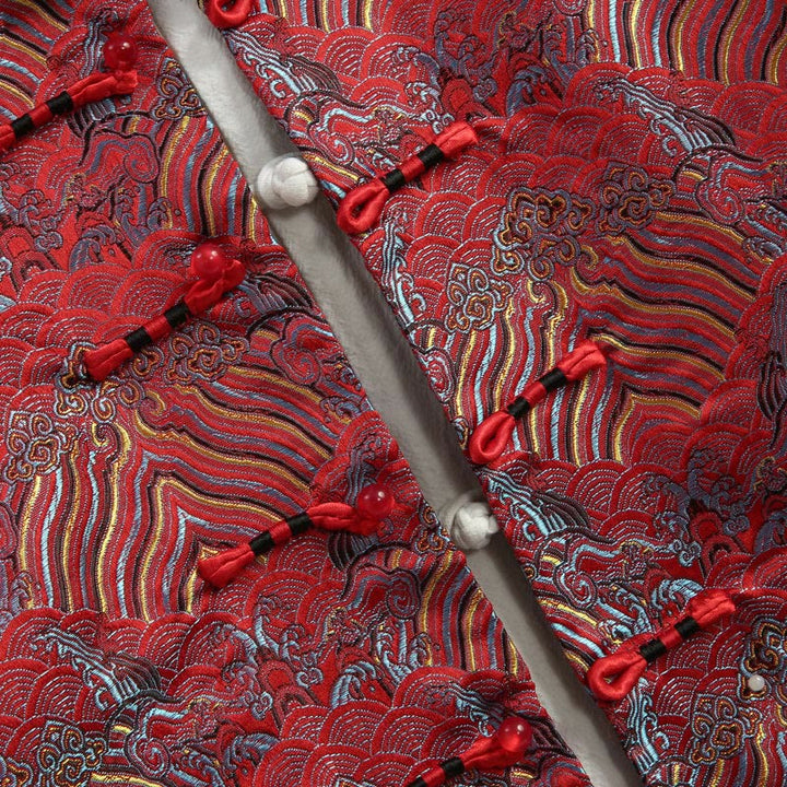 Buddha Stones in damasco jacquard con bottoni a forma di rana, motivo acqua di mare, camicia con tasche, abito da uomo