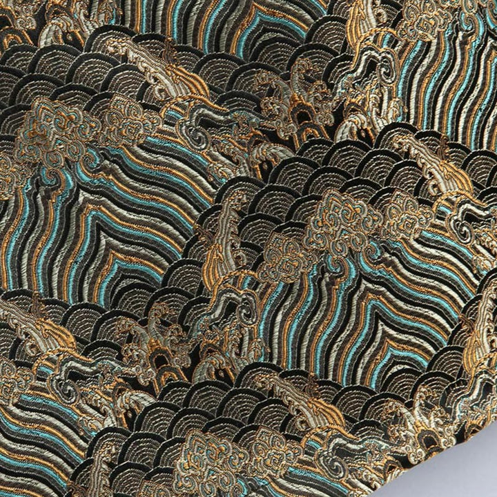 Buddha Stones in damasco jacquard con bottoni a forma di rana, motivo acqua di mare, camicia con tasche, abito da uomo