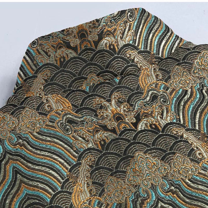 Buddha Stones in damasco jacquard con bottoni a forma di rana, motivo acqua di mare, camicia con tasche, abito da uomo