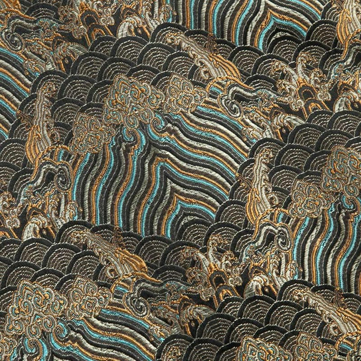 Buddha Stones in damasco jacquard con bottoni a forma di rana, motivo acqua di mare, camicia con tasche, abito da uomo