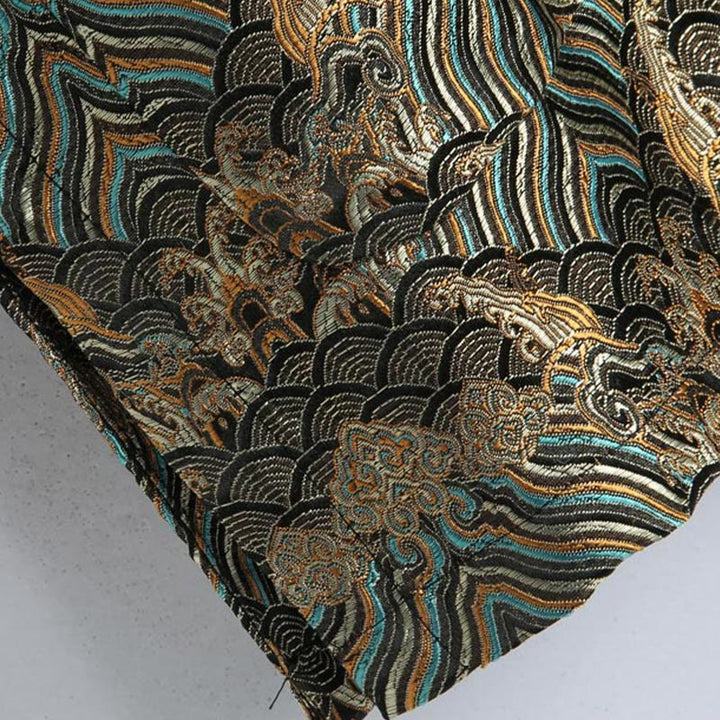 Buddha Stones in damasco jacquard con bottoni a forma di rana, motivo acqua di mare, camicia con tasche, abito da uomo