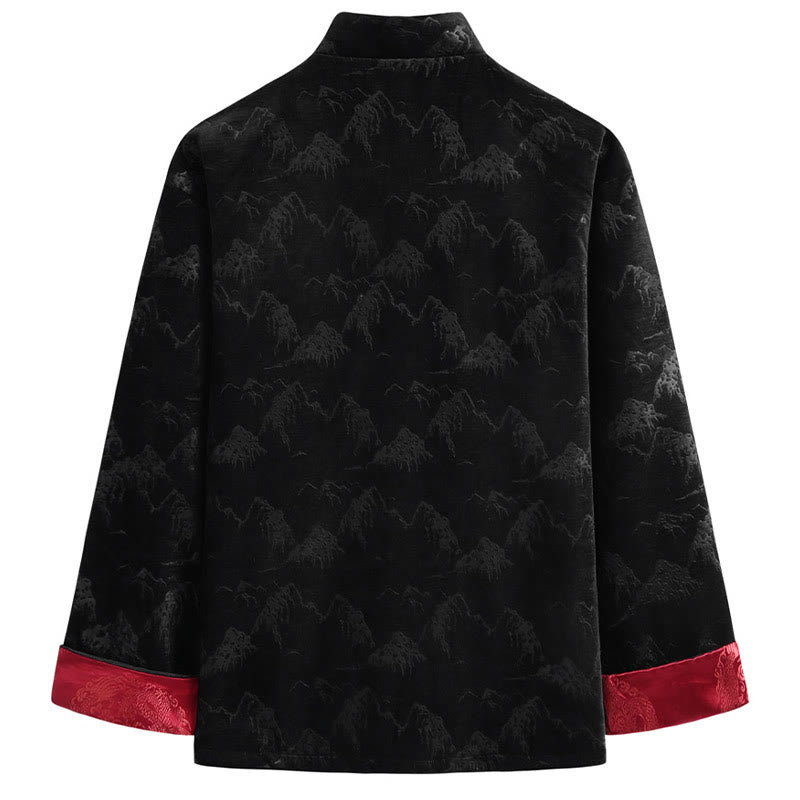 Giacca da uomo con camicia e tasche, realizzata a mano, con bottoni a forma di rana, motivo Buddha Stones, capodanno cinese, paesaggio