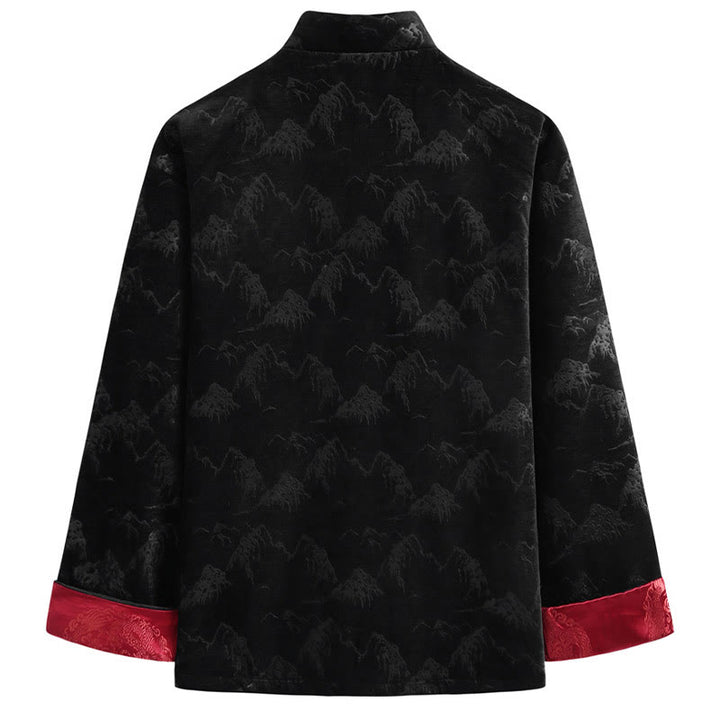 Giacca da uomo con camicia e tasche, realizzata a mano, con bottoni a forma di rana, motivo Buddha Stones, capodanno cinese, paesaggio