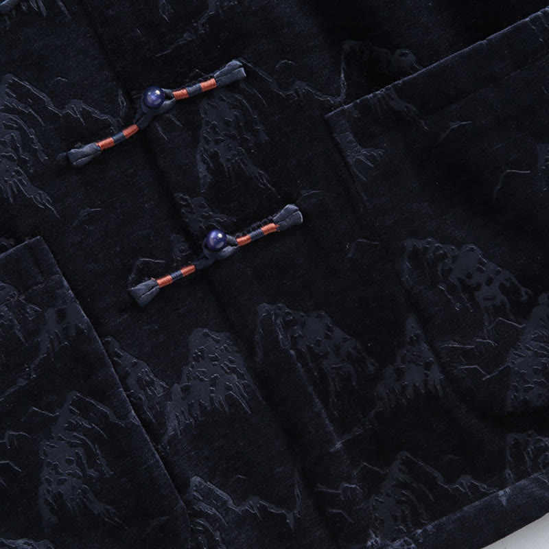 Giacca da uomo con camicia e tasche, realizzata a mano, con bottoni a forma di rana, motivo Buddha Stones, capodanno cinese, paesaggio