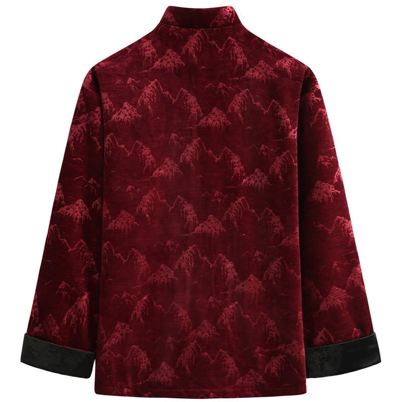 Giacca da uomo con camicia e tasche, realizzata a mano, con bottoni a forma di rana, motivo Buddha Stones, capodanno cinese, paesaggio