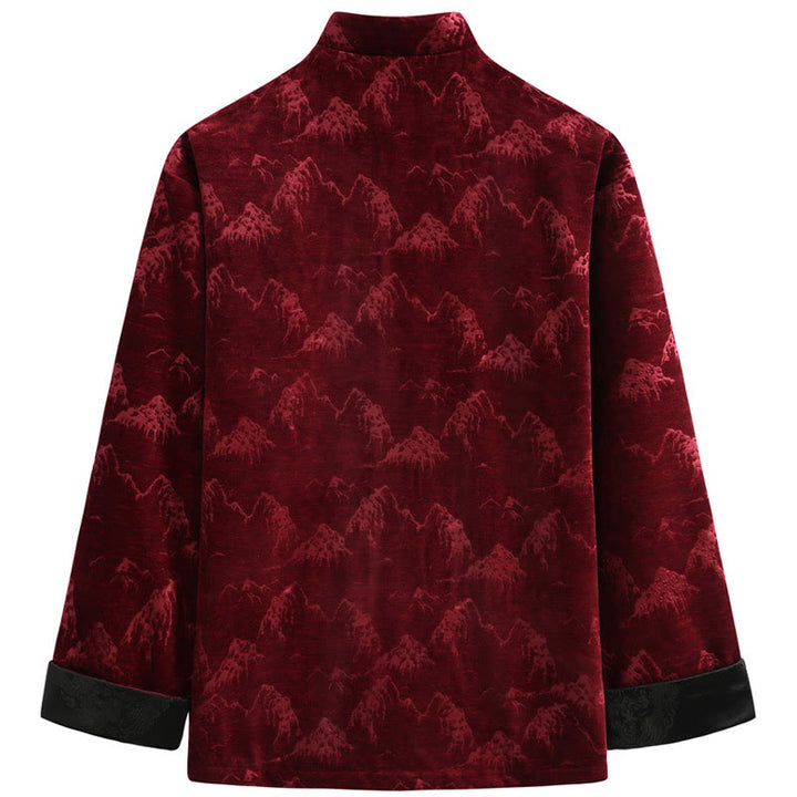 Giacca da uomo con camicia e tasche, realizzata a mano, con bottoni a forma di rana, motivo Buddha Stones, capodanno cinese, paesaggio