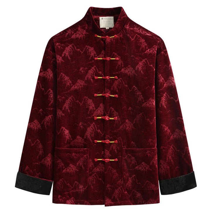 Giacca da uomo con camicia e tasche, realizzata a mano, con bottoni a forma di rana, motivo Buddha Stones, capodanno cinese, paesaggio - Mattoni refrattari - US/UK/AU44, EU54 (4XL) - image 0