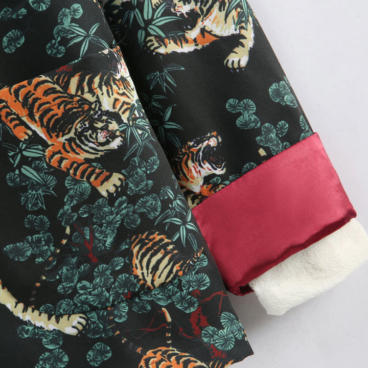 Buddha Stones Capodanno cinese Foresta Tigre Polsino rosso Rana-bottoni Tang Suit Giacca camicia da uomo con tasche