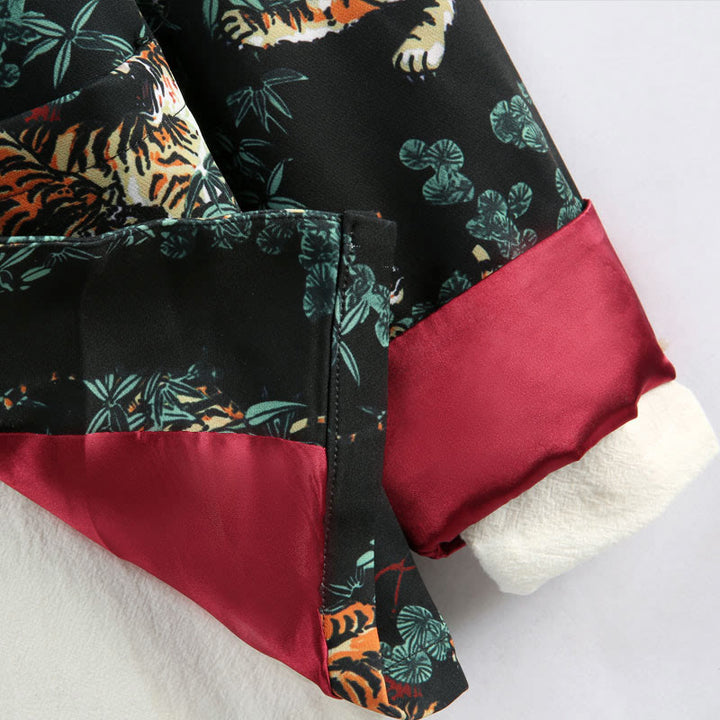 Buddha Stones Capodanno cinese Foresta Tigre Polsino rosso Rana-bottoni Tang Suit Giacca camicia da uomo con tasche
