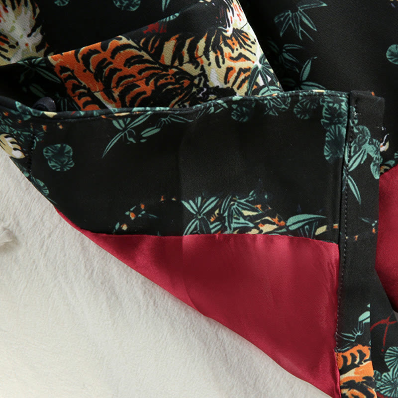 Buddha Stones Capodanno cinese Foresta Tigre Polsino rosso Rana-bottoni Tang Suit Giacca camicia da uomo con tasche