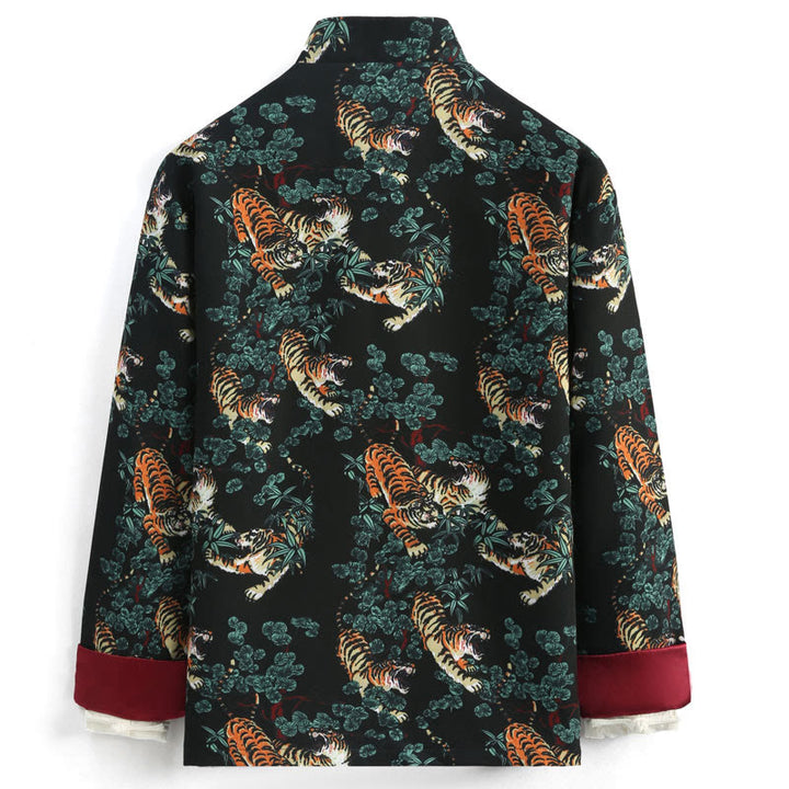 Buddha Stones Capodanno cinese Foresta Tigre Polsino rosso Rana-bottoni Tang Suit Giacca camicia da uomo con tasche
