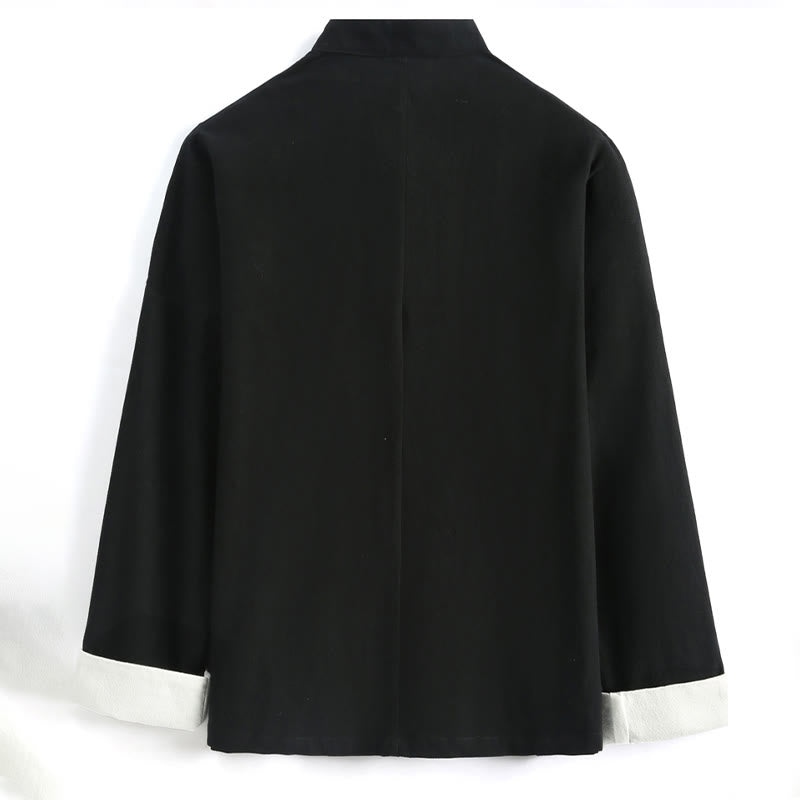 Buddha Stones Capodanno cinese Gru ricamo Tang Suit Hanfu manica lunga Top Pantaloni Abbigliamento cotone lino uomo set con tasche - image 2