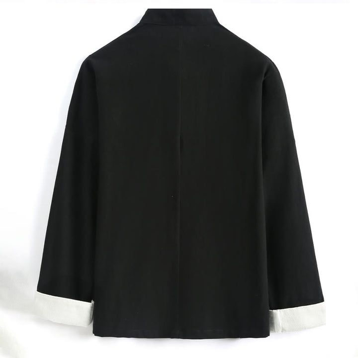 Buddha Stones Capodanno cinese Gru ricamo Tang Suit Hanfu manica lunga Top Pantaloni Abbigliamento cotone lino uomo set con tasche - image 2