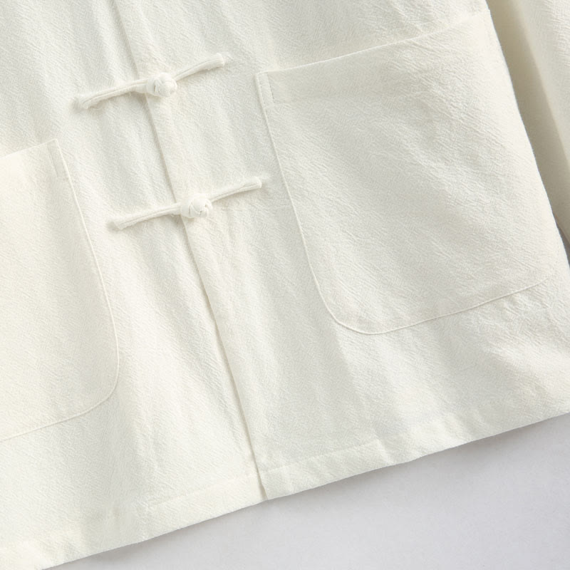 Buddha Stones Capodanno cinese Gru ricamo Tang Suit Hanfu manica lunga Top Pantaloni Abbigliamento cotone lino uomo set con tasche - image 10