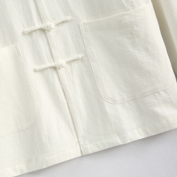 Buddha Stones Capodanno cinese Gru ricamo Tang Suit Hanfu manica lunga Top Pantaloni Abbigliamento cotone lino uomo set con tasche - image 10