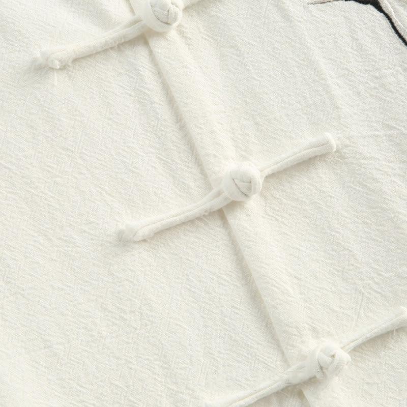 Buddha Stones Capodanno cinese Gru ricamo Tang Suit Hanfu manica lunga Top Pantaloni Abbigliamento cotone lino uomo set con tasche - image 9