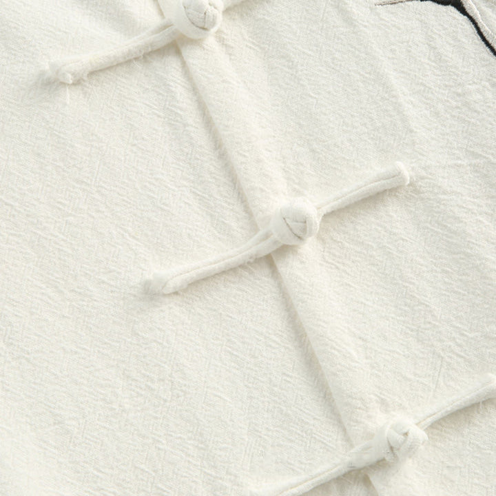 Buddha Stones Capodanno cinese Gru ricamo Tang Suit Hanfu manica lunga Top Pantaloni Abbigliamento cotone lino uomo set con tasche - image 9