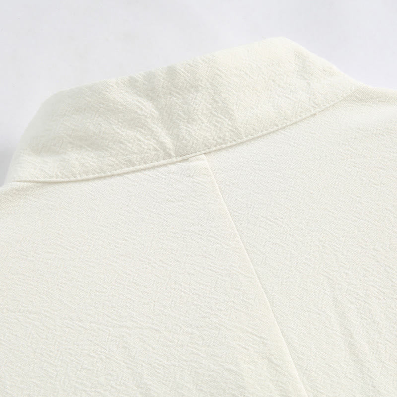 Buddha Stones Capodanno cinese Gru ricamo Tang Suit Hanfu manica lunga Top Pantaloni Abbigliamento cotone lino uomo set con tasche - image 11