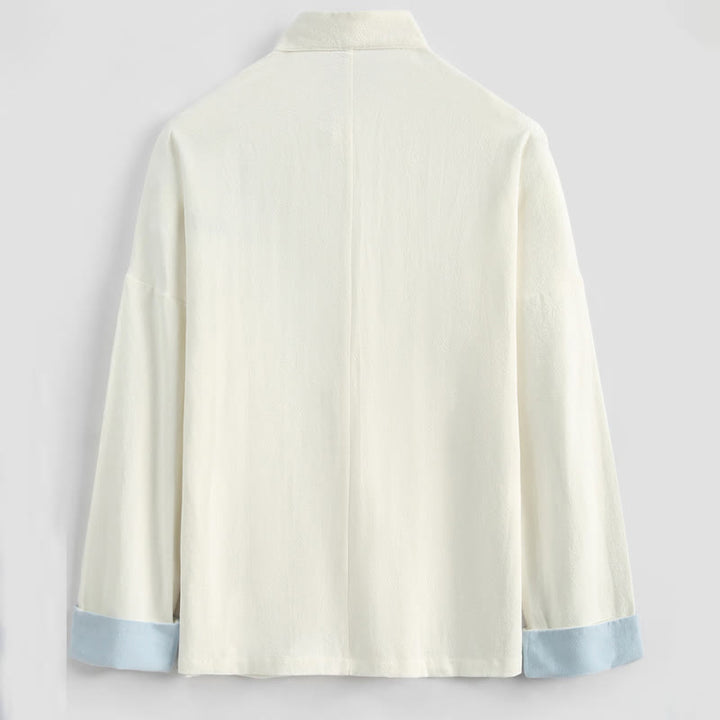 Buddha Stones Capodanno cinese Gru ricamo Tang Suit Hanfu manica lunga Top Pantaloni Abbigliamento cotone lino uomo set con tasche - image 6