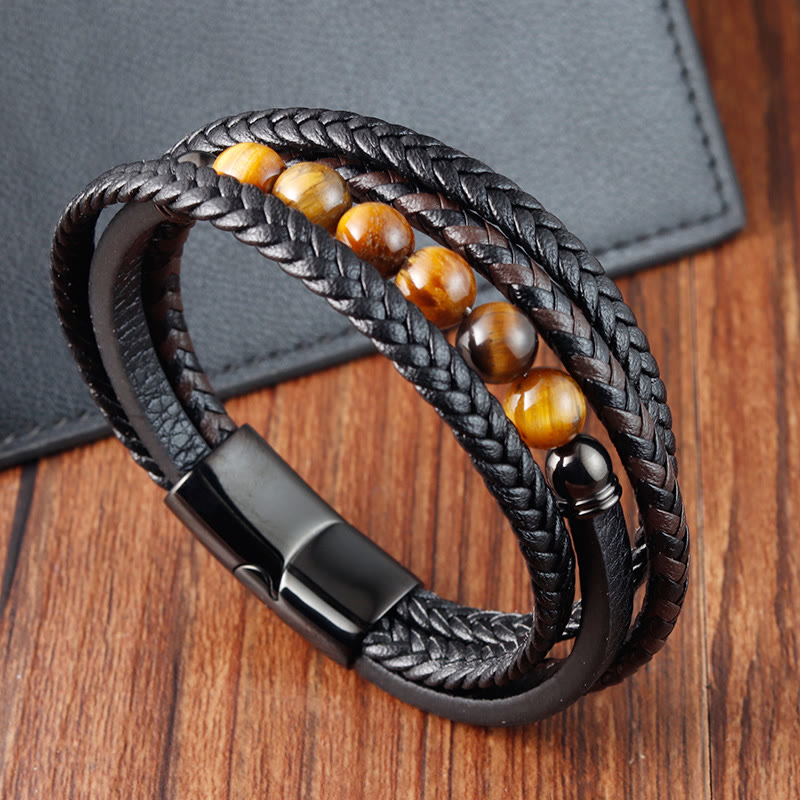 Braccialetto di protezione in pelle con pietra occhio di tigre Buddha Stones - image 8