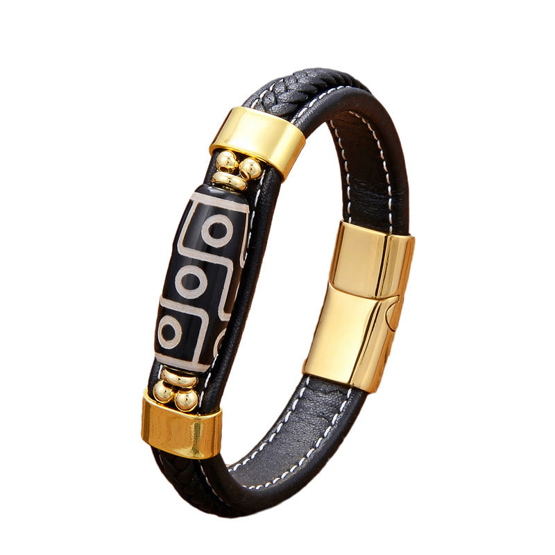 Braccialetto con fibbia in pelle con perline Dzi a nove occhi tibetani Buddha Stones - image 3