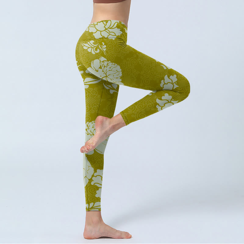Leggings da palestra con stampa di fiori monocromatici Buddha Stones, pantaloni da yoga da donna - image 3