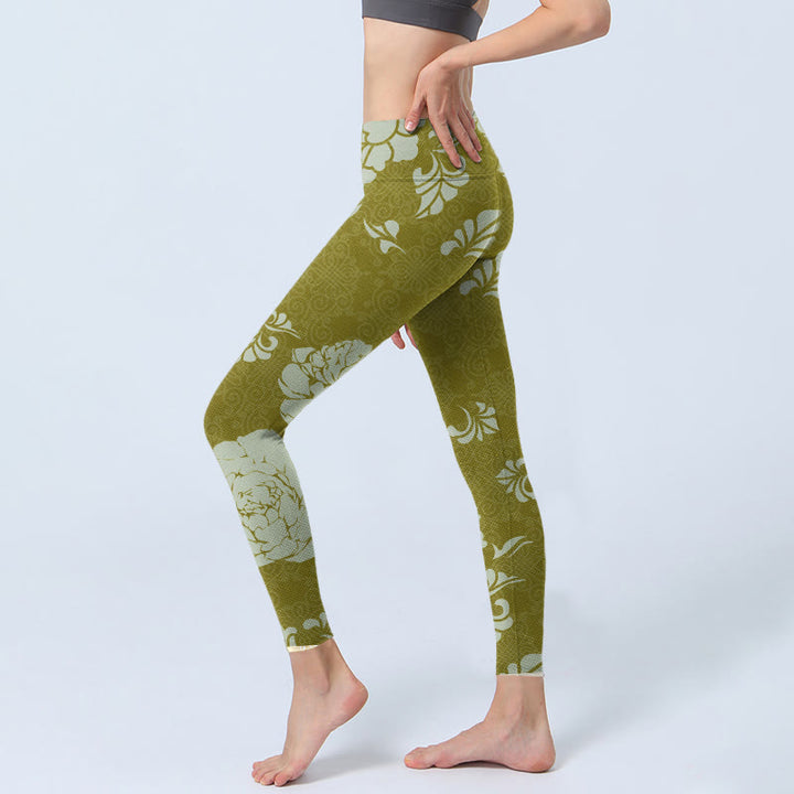 Leggings da palestra con stampa di fiori monocromatici Buddha Stones, pantaloni da yoga da donna - image 2