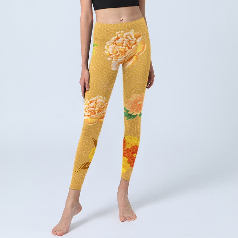 Leggings da palestra con stampa di fiori di rosa vibrante Buddha Stones da donna, pantaloni da yoga - image 6