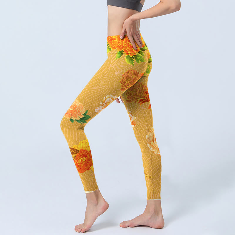 Leggings da palestra con stampa di fiori di rosa vibrante Buddha Stones da donna, pantaloni da yoga - image 3