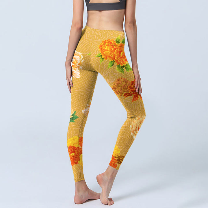Leggings da palestra con stampa di fiori di rosa vibrante Buddha Stones da donna, pantaloni da yoga - image 5