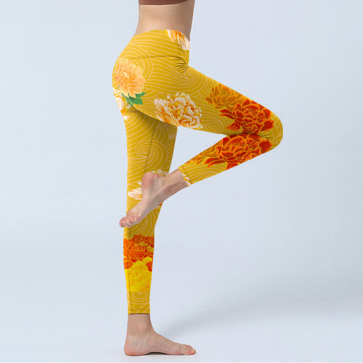 Leggings da palestra con stampa di fiori di rosa vibrante Buddha Stones da donna, pantaloni da yoga - image 4