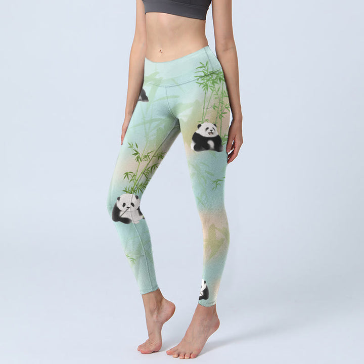 Leggings da palestra con stampa di bambù e panda Buddha Stones, pantaloni da yoga da donna - Acquamarina - US18, UK/AU22, EU50 (4XL) - image 1