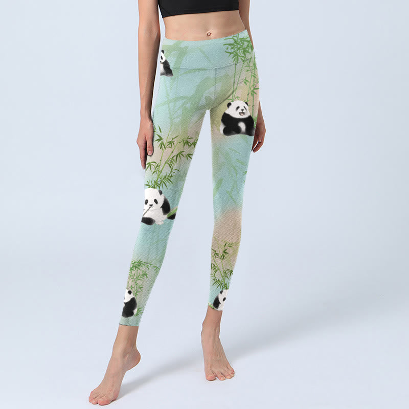Leggings da palestra con stampa di bambù e panda Buddha Stones, pantaloni da yoga da donna - image 6