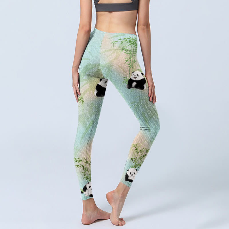 Leggings da palestra con stampa di bambù e panda Buddha Stones, pantaloni da yoga da donna - image 5