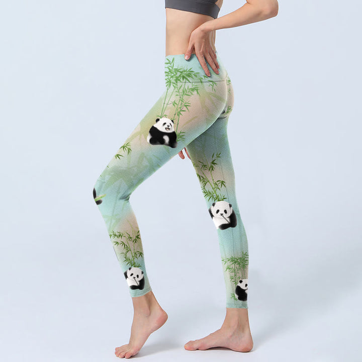 Leggings da palestra con stampa di bambù e panda Buddha Stones, pantaloni da yoga da donna - image 3