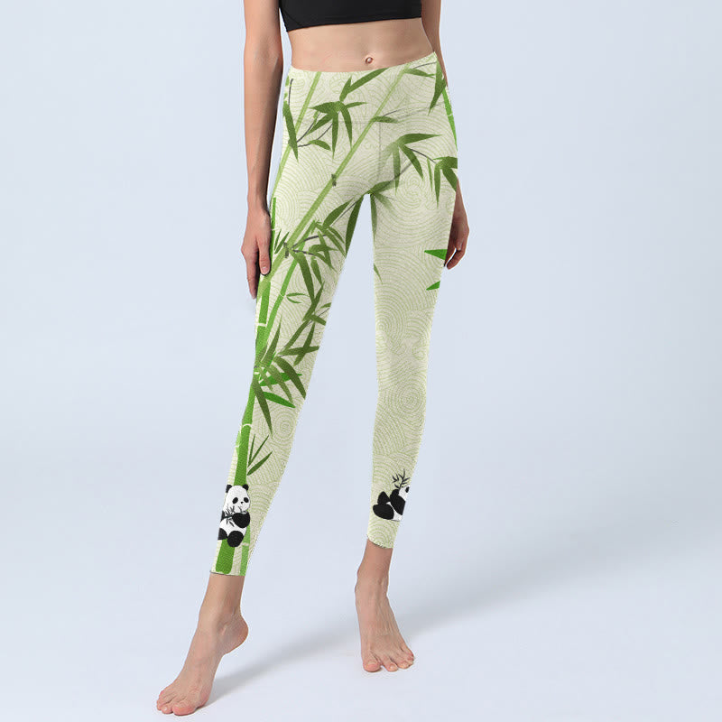 Leggings da palestra con stampa Buddha Stones Lush Bamboo Panda Auspicious Cloud Waves Pantaloni da yoga da donna - image 6