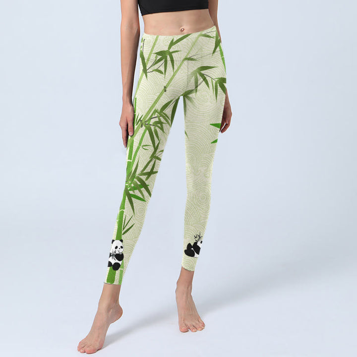 Leggings da palestra con stampa Buddha Stones Lush Bamboo Panda Auspicious Cloud Waves Pantaloni da yoga da donna - image 6