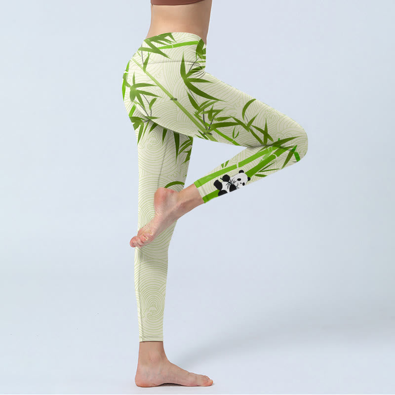 Leggings da palestra con stampa Buddha Stones Lush Bamboo Panda Auspicious Cloud Waves Pantaloni da yoga da donna - image 4